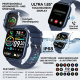 Smartwatch mit Telefonfunktion 1.85" Touch Fitnessuhr Herzfrequenz 112 Sportmodi