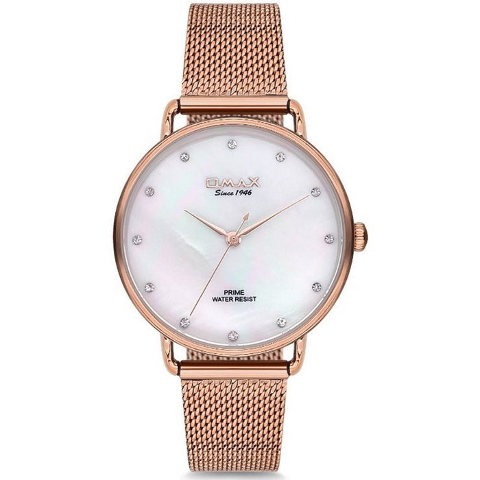 Omax Damenarmbanduhr Rosegold Mesh-Armband Edelweiß Zifferblatt Neu & OVP