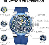 Herrenuhr Sport Chronograph Silikon Armband Datum Wasserdicht Blau & Silber ÖZENSAAT