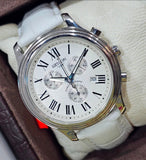 Hislon 1928 Chronograph Herrenuhr Armbanduhr Weiß Römische Ziffern Lederarmband