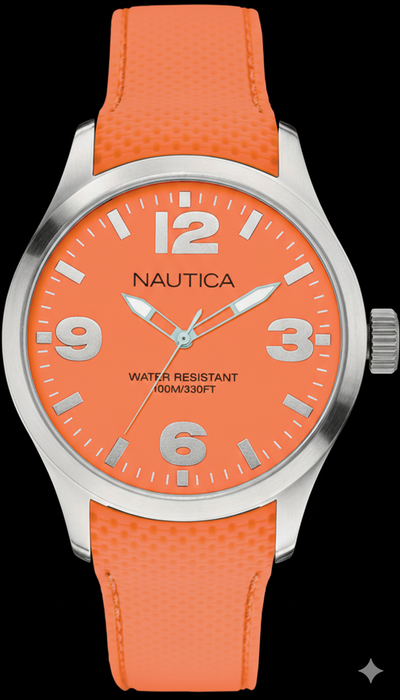 NAUTICA A11588G Uhr – Orange Silikonarmband & Quarzwerk – 100m Wasserdicht