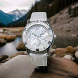 HISLON 3130 Multifunktionale 36mm Damenuhr mit weißem Lederarmband