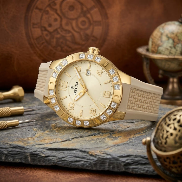 Festina F16582/2 Damen Armbanduhr Gold/Beige Neu & OVP ÖZENSAAT
