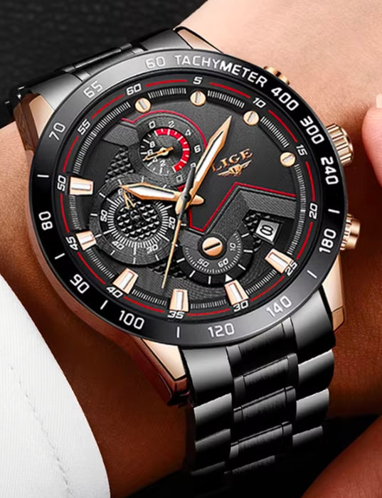 Luxus Herrenuhr - Chronograph - Schwarz/Roségold - NEU