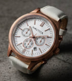 NAUTICA A21030G Chronograph Herrenuhr 44mm Weißes Lederarmband Unisex