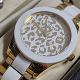 GUESS Damenarmbanduhr W0344L1 – Leopard Look in Gold/Silber/Weiß – Neu
