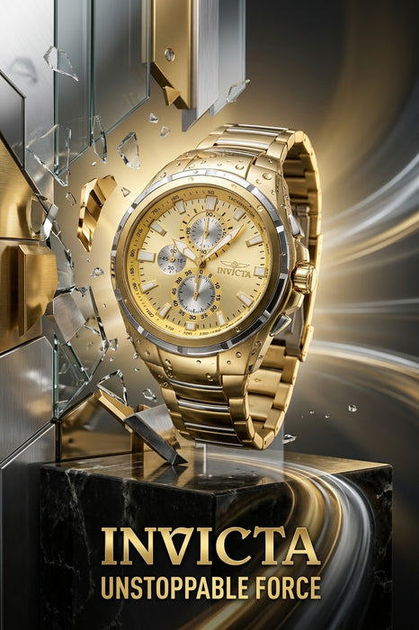Invicta Sea Vulture Herrenuhr Chronograph Gold 46mm 5 ATM Wasserfest