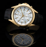 HISLON Chronograph Gold-Optik Weißes Zifferblatt Lederarmband - NEU & OVP - 2 Jahre Garantie