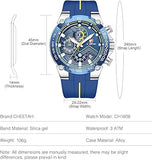 Herrenuhr Sport Chronograph Silikon Armband Datum Wasserdicht Blau & Silber ÖZENSAAT
