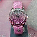 Burgmeister Damenarmbanduhr Regenbogen mit Rosa Lederarmband