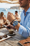 Herrenuhr Sport Chronograph Silikon Armband Datum Wasserdicht Blau & Silber ÖZENSAAT
