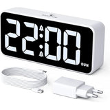 Wecker Digital, LED Digitaler Wecker mit 2 Alarme Snooze, Digital Uhr mit USB-Ladeanschluss, 0–100% Helligkeitsdimmer, 90–120 dB Alarm Lautstärke, 8 Klingeltönen, 12/24H, Netzbetrieben