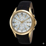HISLON Chronograph Gold-Optik Weißes Zifferblatt Lederarmband - NEU & OVP - 2 Jahre Garantie