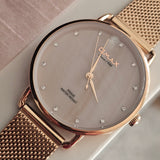 Omax Damenarmbanduhr Rosegold Mesh-Armband Edelweiß Zifferblatt Neu & OVP