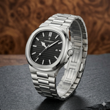 Luxuriöse Herrenuhr - Edelstahl 316L - Saphirglas - Japanisches Quarzuhrwerk - Silber/Schwarz