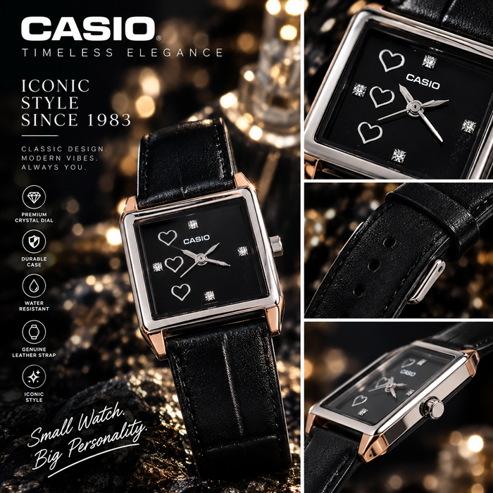 Casio Damenuhr Schwarz Silber – Herzdesign, eleganter Look, NEU