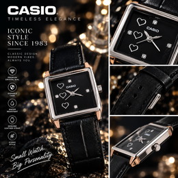 Casio Damenuhr Schwarz Silber – Herzdesign, eleganter Look, NEU