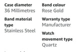 OMAX Damen Armbanduhr Roségold Silber Zifferblatt 36 mm Quarz Neu OVP