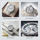 Hislon Damenuhr Weiß Zirkonia Steine Luxus Chrono-Optik mit Box & Zertifikat