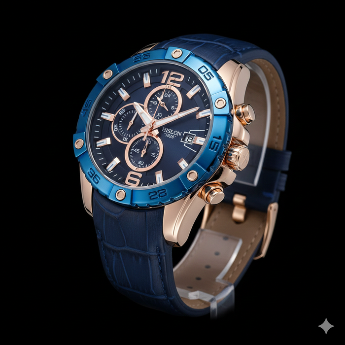 Hislon Chronograph Herrenuhr - Blau/Roségold - Neu & OVP #ÖZENSAAT