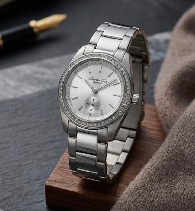 Kenneth Cole Damenuhr Silber mit Strasssteinen / Kristallen Elegante Uhr