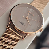 Omax Damenarmbanduhr Rosegold Mesh-Armband Edelweiß Zifferblatt Neu & OVP
