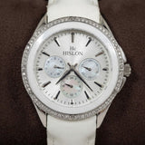 Hislon Damenuhr Weiß Zirkonia Steine Luxus Chrono-Optik mit Box & Zertifikat
