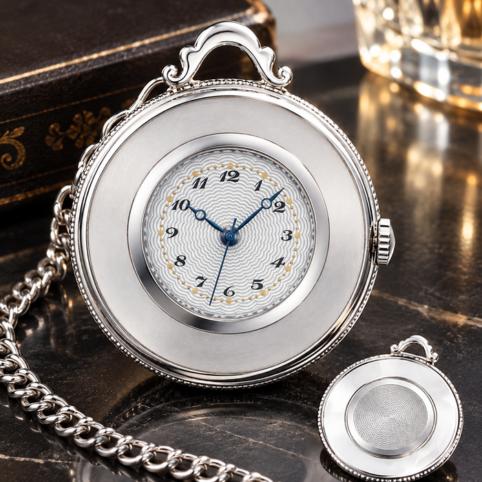 Elegante silberne Quarz Taschenuhr – Neu Schneller Versand