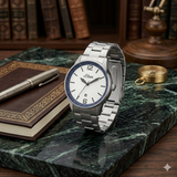 s.Oliver Herrenuhr Edelstahl Armband Silber Weiß Blau - Neu & OVP