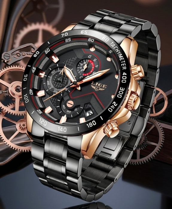 Armbanduhr für Herren - Chronograph - Schwarz/Roségold - NEU OVP