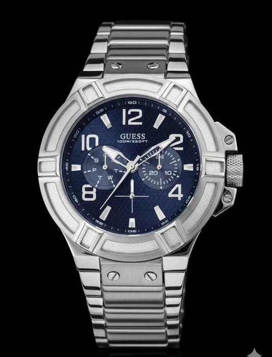 GUESS W0218G2 Herrenuhr Rigor Blau Silber Edelstahl Chronograph Neu & OVP
