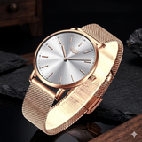 Luxus Herrenuhr Roségold Weiß – Ultra-Dünn – Edelstahl Mesh – NEU & OVP