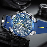 Herrenuhr Sport Chronograph Silikon Armband Datum Wasserdicht Blau & Silber ÖZENSAAT