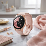 Damen Smartwatch Elegant Rosa / Gold - Fitness Tracker, Pulsuhr, Schrittzähler