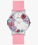 s.Oliver Damen Armbanduhr mit Silikonband & Blumendesign - Quarzwerk