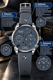 OMAX Herren Armbanduhr Grau Silber 3 Zeitzonen Analog Mehrfachanzeige