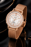 OMAX Damen Armbanduhr Roségold Silber Zifferblatt 36 mm Quarz Neu OVP