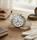 Hislon 1928 Chronograph Herrenuhr Armbanduhr Weiß Römische Ziffern Lederarmband