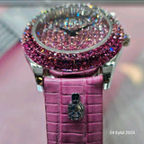 Burgmeister Damenarmbanduhr Regenbogen mit Rosa Lederarmband