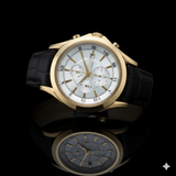 HISLON Chronograph Gold-Optik Weißes Zifferblatt Lederarmband - NEU & OVP - 2 Jahre Garantie