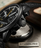 Stührling Original Volda 929 Aviator Chronograph Herrenuhr Schwarz Leder 45mm