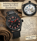 Stührling Aviator Eagle 457 Mechanik Uhr 45mm - Schwarz/Rot - Neu & OVP