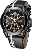 Luxus Chronograph Herrenuhr - Schwarz & Gold - Leder Armband - OVP & 2 Jahre Garantie