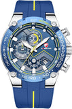 Herrenuhr Sport Chronograph Silikon Armband Datum Wasserdicht Blau & Silber ÖZENSAAT