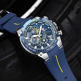 Herrenuhr Sport Chronograph Silikon Armband Datum Wasserdicht Blau & Silber ÖZENSAAT