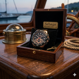 Sebago Herrenuhr Chronograph – Black & Rose Gold – 42mm – 50M Water Resistant – NEU OVP