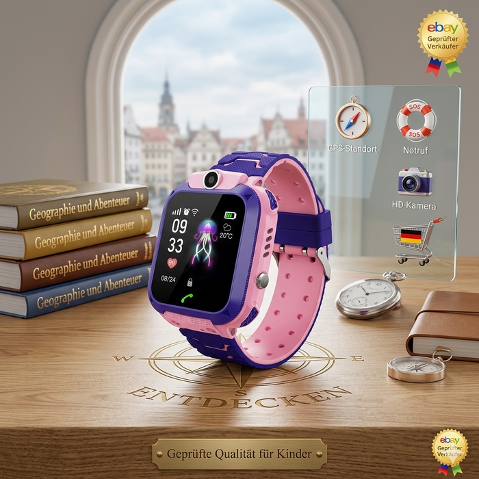 Kinder Smartwatch mit GPS Telefon SOS Kamera - Kinderuhr Wasserdicht Rosa/Blau