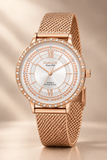 OMAX Damen Armbanduhr Roségold Silber Zifferblatt 36 mm Quarz Neu OVP