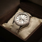 Hislon Damenuhr Weiß Zirkonia Steine Luxus Chrono-Optik mit Box & Zertifikat