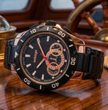 Sebago Herrenuhr Chronograph – Black & Rose Gold – 42mm – 50M Water Resistant – NEU OVP